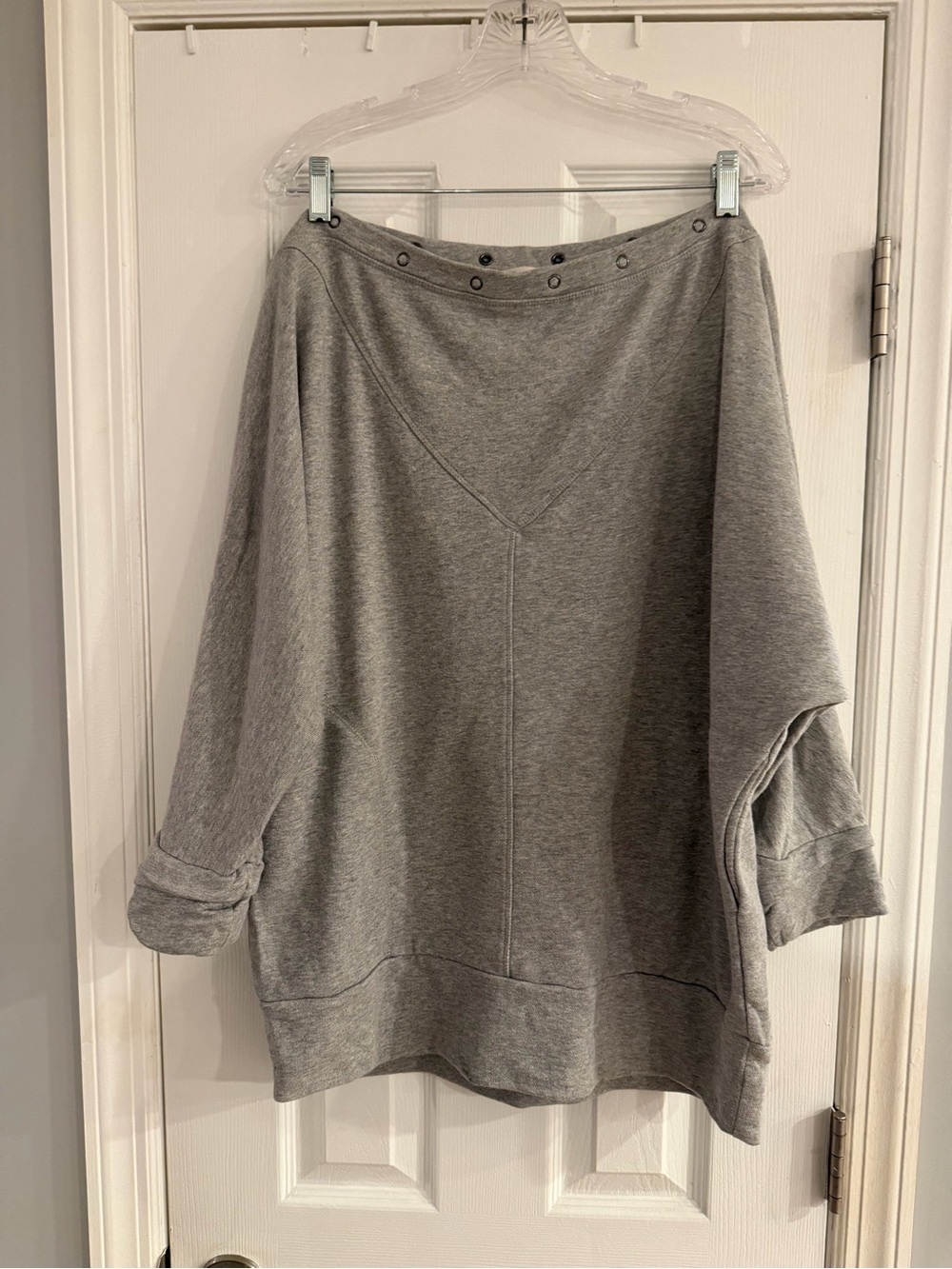 RACHEL Rachel Roy Gray Off-Shoulder Sweatshirt with Detachable Funnel Neck